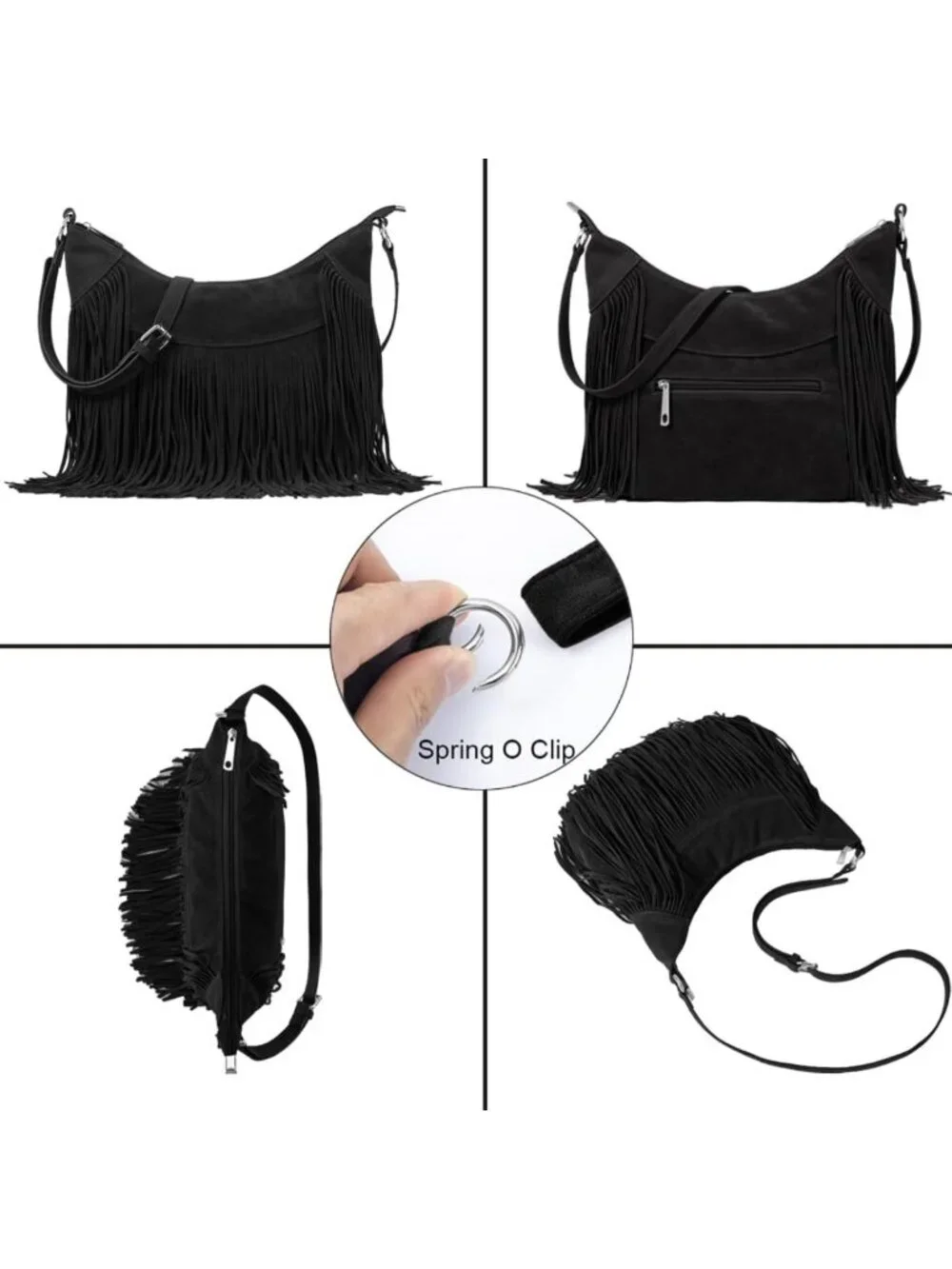 Chic Fringe Hobo Bag | Vegan Suede Shoulder Purse with Tassels | Boho Crossbody